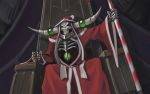  1boy ainz_ooal_gown candy candy_cane christmas clenched_hands food hat jewelry orb overlord_(maruyama) paintrfiend ribs ring santa_costume santa_hat sitting skeleton skull solo throne 
