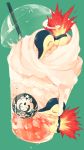  brand_name_imitation closed_eyes cyndaquil drinking_cup drinking_straw fire flame food green_background hideko_(l33l3b) highres ice_cream lying melting no_humans on_stomach pokemon pokemon_(creature) simple_background sleeping 