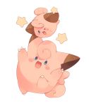  &gt;_o :d blue_eyes blush_stickers falling fang hideko_(l33l3b) no_humans one_eye_closed open_mouth pokemon pokemon_(creature) simple_background smile standing standing_on_one_leg star white_background wigglytuff 
