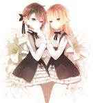  2girls ange_(princess_principal) flower highres interlocked_fingers lily_(flower) looking_at_viewer multiple_girls princess_(princess_principal) princess_principal school_uniform senya_fuurin yuri 