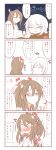  10s 4koma absurdres afterimage blush brown_eyes brown_hair character_request closed_eyes comic cup drooling emphasis_lines flat_chest flat_chest_grab grabbing hachimaki hands_together headband highres japanese_clothes kantai_collection motion_lines mug paper paper_stack smile sweat tears translation_request wataru_(nextlevel) writing zuihou_(kantai_collection) 
