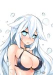  1girl bare_shoulders bikini black_bikini black_heart blue_eyes blush breasts cleavage highres large_breasts long_hair looking_at_viewer neptune_(series) open_mouth purerin solo swimsuit symbol-shaped_pupils upper_body very_long_hair white_hair 