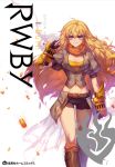  1girl blonde_hair breasts cleavage commentary_request ein_lee ember_celica_(rwby) english highres navel official_art rwby shotgun_shells solo violet_eyes yang_xiao_long 