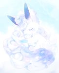  alolan_vulpix blue blush closed_eyes commentary fluffy hideko_(l33l3b) highres no_humans pokemon pokemon_(creature) pokemon_(game) pokemon_sm sleeping solo tail tail_hug 