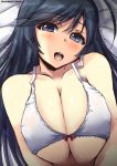  1girl ahoge black_eyes black_hair bra breasts cleavage girls_und_panzer isuzu_hana large_breasts long_hair looking_at_viewer open_mouth shinshin solo underwear 