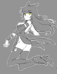  1girl black_hair blake_belladonna bow cat_tail commentary_request hair_bow iesupa looking_at_viewer monochrome paw_print rwby solo tail yellow_eyes 