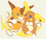  :3 alola_form alolan_raichu blue_eyes blush closed_mouth cream drooling food grey_background hideko_(l33l3b) holding holding_plate looking_at_another no_humans pancake plate pokemon pokemon_(creature) raichu simple_background smile 