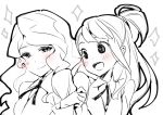  2girls blush diana_cavendish greyscale happy hizuki_akira kagari_atsuko little_witch_academia locked_arms monochrome multiple_girls smile sparkle white_background yuri 