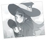  2girls greyscale hat hizuki_akira little_witch_academia monochrome multiple_girls smile witch witch_hat 