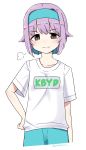  1girl hairband highres idolmaster idolmaster_cinderella_girls juralumin kbyd_(idolmaster_cinderella_girls) koshimizu_sachiko shirt solo sportswear white_background white_shirt 