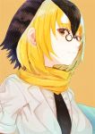  1girl ancolatte_(onikuanco) black_hair black_neckwear blonde_hair brown_eyes campo_flicker_(kemono_friends) closed_mouth glasses highres kemono_friends looking_at_viewer multicolored_hair necktie short_hair solo upper_body white_hair 