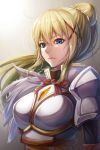  1girl blonde_hair blue_eyes breasts closed_mouth commentary cowboy_shot darkness_(konosuba) eyebrows_visible_through_hair hair_between_eyes hair_ornament highres kono_subarashii_sekai_ni_shukufuku_wo! long_hair looking_at_viewer matokechi ponytail solo upper_body x_hair_ornament 