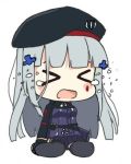  &gt;_&lt; beret chibi crying girls_frontline grey_hair hair_ornament hat hk416_(girls_frontline) long_hair lowres pelican_(s030) sitting tears unhappy wariza 