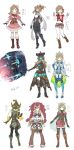  1girl alternate_costume armor armored_boots armored_dress belt boots cape collage double_v fashion genderswap genderswap_(mtf) helmet highres hood link long_hair ninja nintendo_switch pointy_ears short_hair short_shorts shorts shuri_(84k) solid_oval_eyes the_legend_of_zelda the_legend_of_zelda:_breath_of_the_wild tiara v |_| 