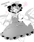  1girl abe_suke animal_ears bangs bird_wings blush bow bowtie character_name closed_eyes earrings hat jewelry juliet_sleeves long_sleeves musical_note mystia_lorelei open_mouth puffy_sleeves quaver short_hair signature simple_background solo spot_color touhou white_background wings 