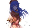  1girl blue_hair blush cape closed_eyes dress fire_emblem fire_emblem:_fuuin_no_tsurugi hat lilina long_hair simple_background smile solo wspread 