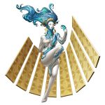  1girl anahita aqua_eyes aqua_sclera doi_masayuki earrings hand_on_own_chest highres jewelry liquid_hair nude official_art shin_megami_tensei shin_megami_tensei:_strange_journey water water_drop white_background white_skin 