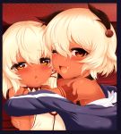  2girls :d absurdres animal_ears bell black_rock_shooter breasts child dark_skin demon_girl dress highres kozureokami20 multiple_girls open_mouth red_eyes rocoroto short_hair slime smile solo strength_(black_rock_shooter) tattoo 