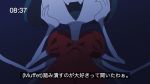  1girl blue_background bow dark_background extra_arms fake_screenshot fangs hands_on_own_face insect_girl monster_girl muffet open_mouth red_bow simple_background smile spider_girl subtitled timestamp translation_request undertale 