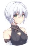  1girl assassin_of_black babouo bandage bare_shoulders breasts collarbone fate/apocrypha fate/grand_order fate_(series) green_eyes looking_at_viewer scar short_hair silver_hair simple_background small_breasts solo upper_body white_background 