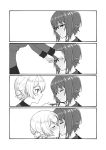  2girls bespectacled blush braid comic darjeeling girls_und_panzer glasses highres kiss long_sleeves monochrome multiple_girls nishizumi_maho pas_(paxiti) short_hair st._gloriana&#039;s_military_uniform tied_hair twin_braids yuri 