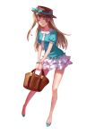  1girl absurdres bag blue_shirt brown_eyes brown_hair full_body handbag highres kurenai907 layered_skirt long_hair looking_at_viewer love_live! love_live!_school_idol_project minami_kotori necktie no_socks sailor_collar shirt short_sleeves simple_background skirt smile white_background white_necktie white_skirt 