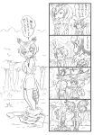  ! 2girls 4koma antenna_hair bbb_(friskuser) bird_tail camisole closed_eyes clothes_on_floor coat coat_removed comic commentary eurasian_eagle_owl_(kemono_friends) feather-trimmed_sleeves feather_trim greyscale head_wings highres kemono_friends long_sleeves monochrome multiple_girls northern_white-faced_owl_(kemono_friends) open_mouth outdoors outstretched_arms revision river self_hug spoken_exclamation_mark spread_arms spread_wings surprised tearing_up translated tree trembling undressing wavy_mouth 