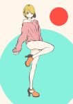  1girl bare_shoulders copyright_request highres legs_up mori_taishi short_hair sweater 
