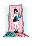  1girl bag door highres mori_taishi original school_uniform short_hair shoulder_bag 