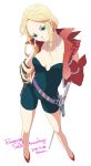  1girl blonde_hair blue_eyes bodysuit breasts chimaki_(impressiveanarchy) cleavage detached_sleeves earrings elbow_gloves gloves hat jewelry long_hair looking_at_viewer myriam_(saga) necklace romancing_saga romancing_saga_minstrel_song saga smile solo twintails weapon 