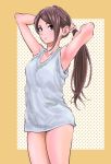  1girl amakasu_an brown_hair dress highres long_hair mori_taishi official_art radiation_house sleeveless sleeveless_dress 