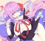  1girl bangs bb_(fate/extra_ccc) breasts fate/extra fate/extra_ccc fate/grand_order fate_(series) gloves hair_ribbon heart high_collar highres holding holding_wand large_breasts litsvn long_hair looking_at_viewer panties pantyshot pleated_skirt purple_hair red_ribbon ribbon signature skirt skirt_lift smile solo underwear very_long_hair violet_eyes wand white_gloves white_panties wide_sleeves 