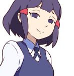  1girl avery_(little_witch_academia) little_witch_academia looking_at_viewer luna_nova_school_uniform purple_hair short_hair smile solid_eyes solo violet_eyes white_background xypherzx 