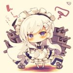  1girl azur_lane belfast_(azur_lane) blue_eyes braid chibi french_braid long_hair looking_at_viewer machinery maid maid_headdress muuran solo translated turret white_hair 