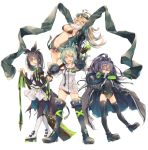  4girls :d absurdly_long_sleeves ahoge arms_up bare_shoulders bikini black_bikini black_footwear black_gloves black_hair black_legwear black_panties blonde_hair boots breasts cape capelet covered_navel dress eyebrows_visible_through_hair flat_chest fur_trim gloves goggles goggles_on_head green_hair grey_eyes hair_between_eyes hair_ornament hairclip hands_in_sleeves high_heel_boots high_heels holding holding_weapon hood hoodie jacket juliet_sleeves legs_apart leotard long_hair long_sleeves looking_at_viewer mace medium_breasts multiple_girls navel open_mouth original oshio_(dayo) over_shoulder panties pantyhose parted_lips pink_eyes puffy_sleeves purple_hair short_hair simple_background smile swimsuit underwear v v-shaped_eyebrows very_long_sleeves weapon weapon_over_shoulder white_background yellow_eyes 