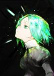  androgynous black_background black_shirt closed_mouth collared_shirt eyebrows_visible_through_hair from_side green_eyes green_hair highres hiranko houseki_no_kuni looking_up phosphophyllite puffy_short_sleeves puffy_sleeves shiny shiny_hair shirt short_sleeves solo upper_body white_shirt wing_collar 