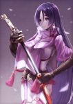  1girl breasts fate/grand_order fate_(series) highres holding holding_sword holding_weapon long_hair minamoto_no_raikou_(fate/grand_order) purple_hair smile solo sword very_long_hair violet_eyes weapon 
