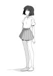  1girl arms_at_sides collared_shirt commentary_request full_body kawai_makoto looking_afar original pleated_skirt shirt shoes short_hair short_sleeves simple_background skirt solo standing wing_collar 