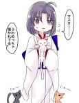  1girl :&lt; ahoge black_hair cat commentary_request flying_sweatdrops holding_cat japanese_clothes kara_no_kyoukai kimono long_sleeves matecharon obi open_mouth ryougi_shiki sash short_hair sketch triangle_mouth violet_eyes white_background wide_sleeves 