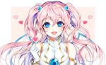  1girl angelic_buster blue_eyes blush breasts gloves hair_ornament hamericano horns long_hair looking_at_viewer maplestory multicolored_hair open_mouth pink_hair smile solo twintails wings 