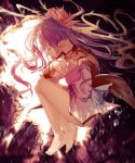  1girl ajahweea barefoot closed_eyes crossed_arms floating_hair flower from_side hair_flower hair_ornament hatsune_miku long_hair pink_flower pink_hair pointy_ears sakura_miku shiny shiny_skin solo very_long_hair vocaloid 