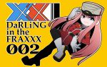  1girl black_footwear boots bright_pupils character_name code:002 copyright_name darling_in_the_franxx gloves green_eyes hat highres long_hair military_hat outline pink_hair simple_background smile solo walking_red white_gloves white_outline yellow_background zero_two_(darling_in_the_franxx) 