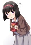  1girl black_hair box commentary_request food hairband holding looking_at_viewer original pocky pocky_day short_hair sketch solo tsukiman violet_eyes white_background 