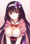  1girl black_hair breasts cai_geng cleavage fate/grand_order fate_(series) hairband highres large_breasts long_hair looking_at_viewer osakabe-hime_(fate/grand_order) smile solo violet_eyes 