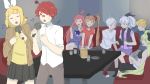  2boys 6+girls :3 ahoge blonde_hair brown_hair casual cellphone couch dress flower_(vocaloid) fukase green_hair head_flag kagamine_len kagamine_rin karaoke_box long_hair macloid macne_nana microphone mini_flag multicolored_hair multiple_boys multiple_girls nekomura_iroha one_side_up phone pink_hair recording redhead sf-a2_miki sitting smartphone tod-mugi two-tone_hair utatane_piko vocaloid white_hair 