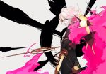  1boy akamiso_(k074510) aqua_eyes ass back earrings eyeliner fate/extra fate/extra_ccc fate_(series) highres jewelry karna_(fate) looking_at_viewer makeup male_focus pale_skin pink_hair solo 