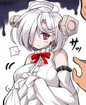  ... 1boy 1girl admiral_(azur_lane) ahoge azur_lane bolt bow bowtie commentary_request detached_sleeves hair_over_one_eye out_of_frame red_eyes short_hair sleeves_past_wrists sweat terror_(azur_lane) tsuzuri_(tuzuri) white_hair wide_sleeves 