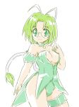  1girl arm_garter breasts choker cleavage garters glasses green_eyes green_hair green_leotard hair_tubes leotard long_hair magical_girl medium_breasts mew_lettuce midorikawa_lettuce okuri_ookami short_hair smile solo tokyo_mew_mew very_long_hair white_background 