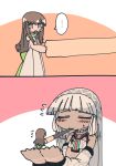  ... 2girls 2koma altera_(fate) bare_shoulders bow closed_eyes comic dark_skin dress f7(eiki) fate/extella fate/extra fate_(series) flying_sweatdrops food giantess green_bow kishinami_hakuno_(female) mouth_hold multiple_girls no_nose pocky pocky_kiss shared_food silent_comic size_difference sketch spoken_ellipsis white_dress yuri 