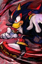  black gloves hankuri red_eyes running shadow_the_hedgehog sonic_the_hedgehog white_gloves 